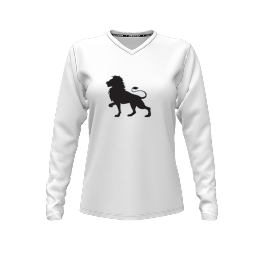 [CUS-DFW-TEES-CMF-VNK-LSL-WHT-FYXS-LOGO2] Decker Comfort T-Shirt (Female Youth XS, White, V Neck, Logo 2, Long Sleeve)