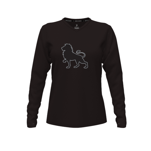 [CUS-DFW-TEES-CMF-VNK-LSL-BLK-FYXS-LOGO2] Decker Comfort T-Shirt (Female Youth XS, Black, V Neck, Logo 2, Long Sleeve)