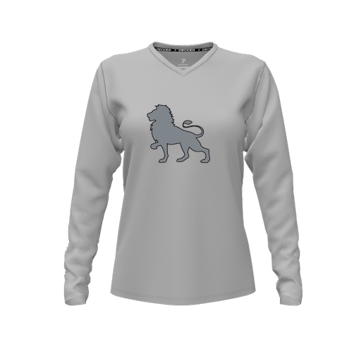 [CUS-DFW-TEES-CMF-VNK-LSL-GRY-FYXS-LOGO1] Decker Comfort T-Shirt (Female Youth XS, Gray, V Neck, Logo 1, Long Sleeve)