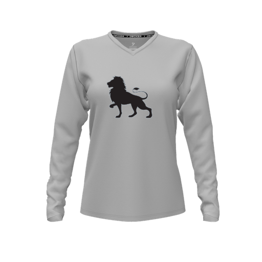 [CUS-DFW-TEES-CMF-VNK-LSL-GRY-FYXS-LOGO2] Decker Comfort T-Shirt (Female Youth XS, Gray, V Neck, Logo 2, Long Sleeve)